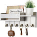 Rustic Wood Key Rack & Mail Organiser — 6 Hooks with Shelf, Wall-Mounted