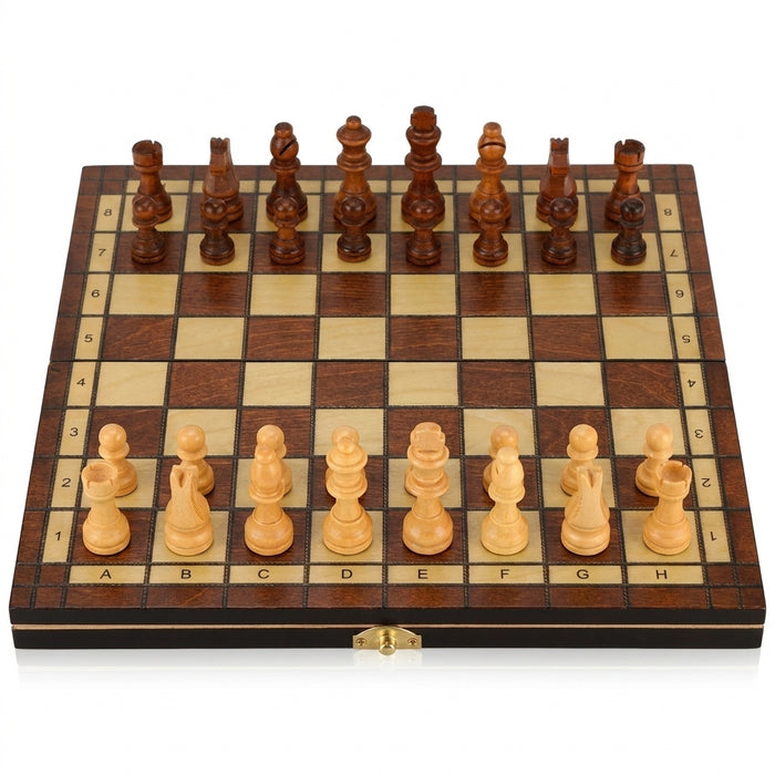 Retro 3-in-1 Wooden Chess Set — Foldable Chessboard with Checkers & Backgammon