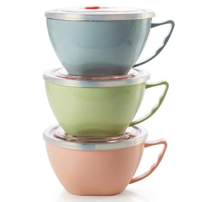 Stainless Steel Instant Noodle Bowl with Handle — 900ml, Cool‑Touch Outer (Pink/Green/Blue)